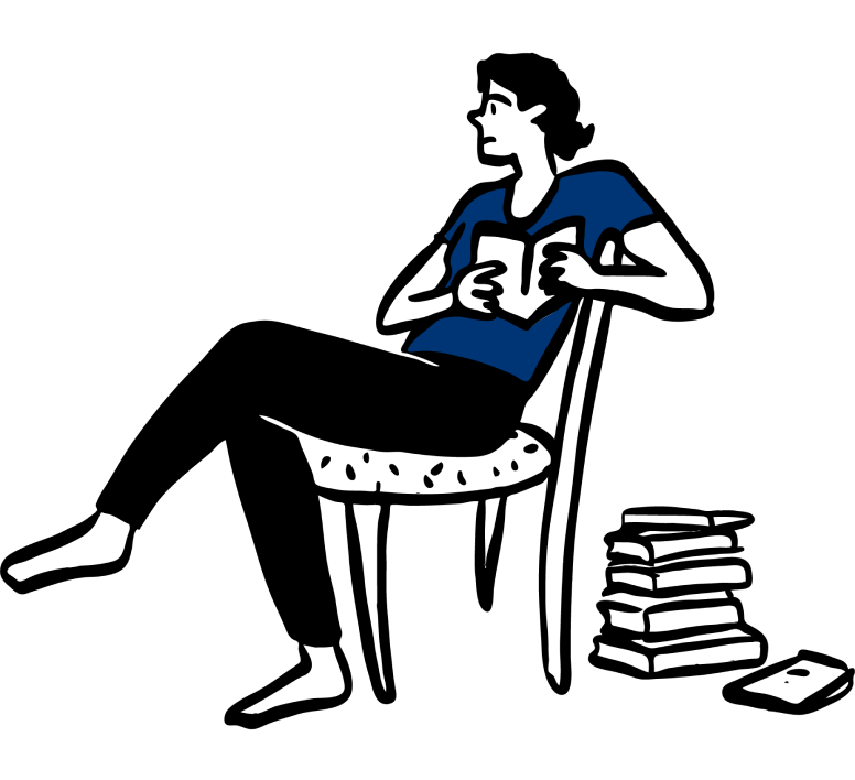 Illustration of person sitting in chair reading